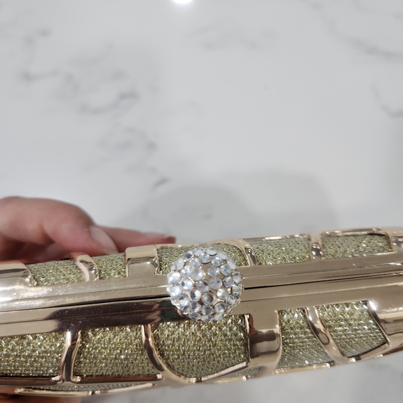 Fawziya Gold Metallic Rhinestone Evening Clutch - Picture 3 of 10